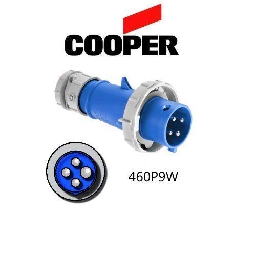 Cooper IEC 309 460P9W Plug, 60A, 250V, 3 Pole, 4 Wire, 3-Phase, Watertight, Blue AH460P9W by