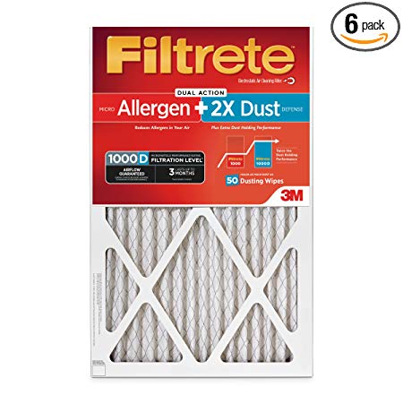 Filtrete MPR 1000D 20 x 30 x 1 Micro Allergen PLUS DUST AC Furnace Air Filter, Captures Small Particles like Pollen & Pet Dander, Uncompromised Airflow, 6-Pack