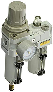 PneumaticPlus SAU3010M-N03DG-MEP 2 Piece Compressed Air Filter Regulator Lubricator Combination, 3/8
