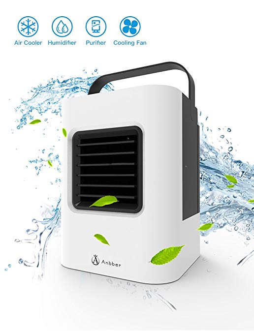 Anbber Portable Air Conditioner 4 in 1 Small Personal USB Air Cooler, Humidifier and Purifier, Desktop Cooling Fan with Breathing LED Night Light and 3 Speeds for Office Home Travel